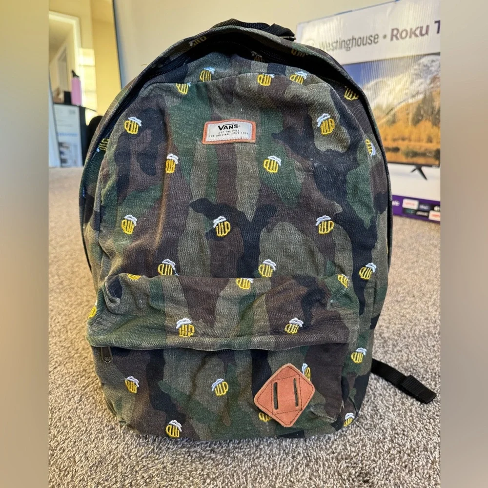 Vans Green Camouflage Backpack with Beer Mug Design - Picture 1 of 12